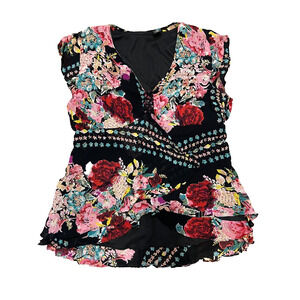 Y2K Whimsy Blouse Embellished Flutter Sleeve Fairy Floral VNeck Top